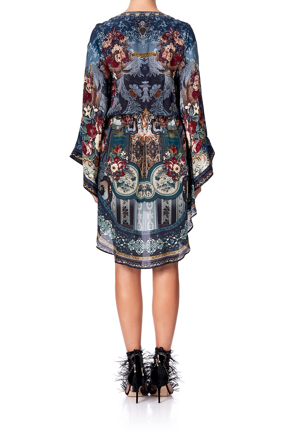 V-NECK KIMONO DRESS WITH TIE HOTEL BOHEME