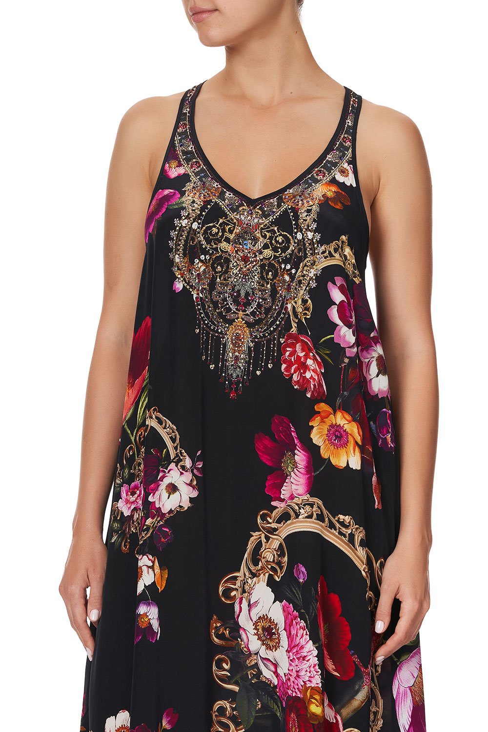 V NECK RACERBACK DRESS PAISLEY IN PATCHES