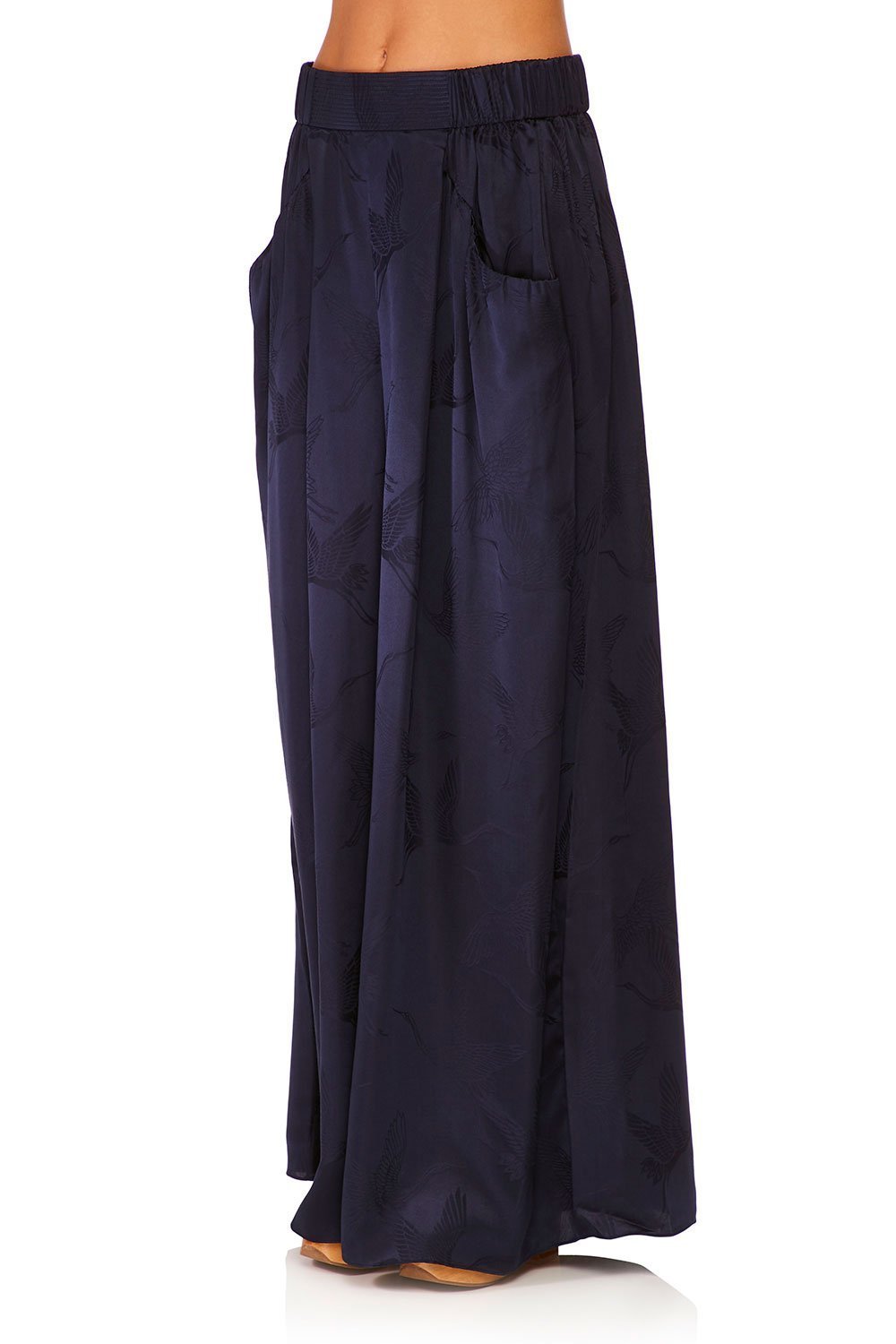 CAMILLA SOLID NAVY WIDE LEG PANT W GATHERED POCKET