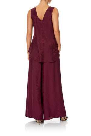 WIDE LEG PANT WITH GATHERED POCKETS BURGUNDY
