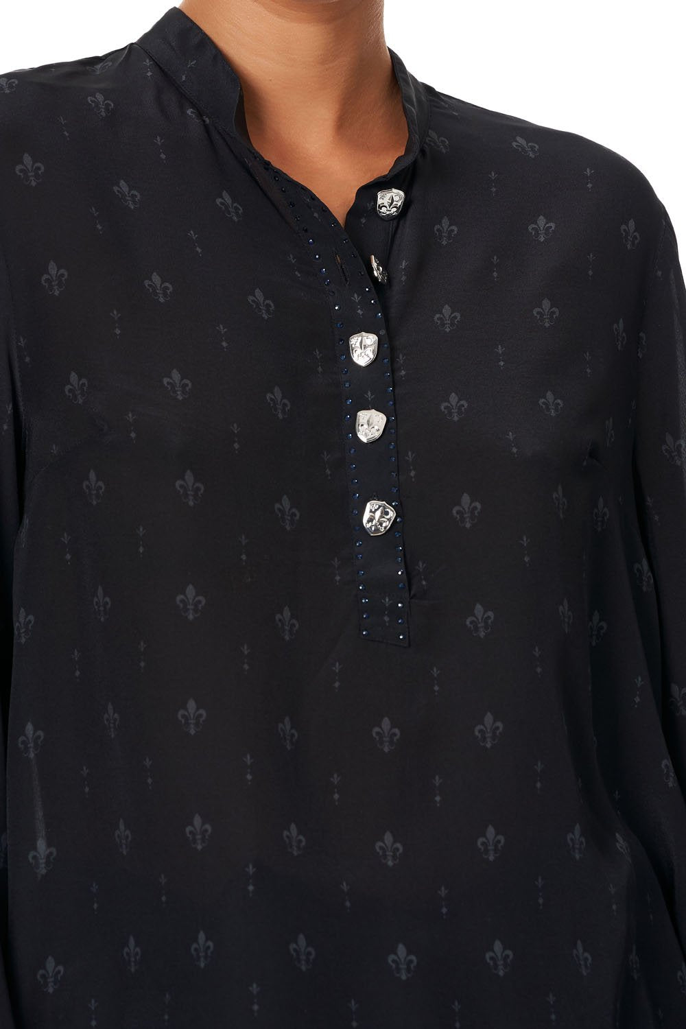 WIDE SLEEVE BUTTON UP BLOUSE BLACK