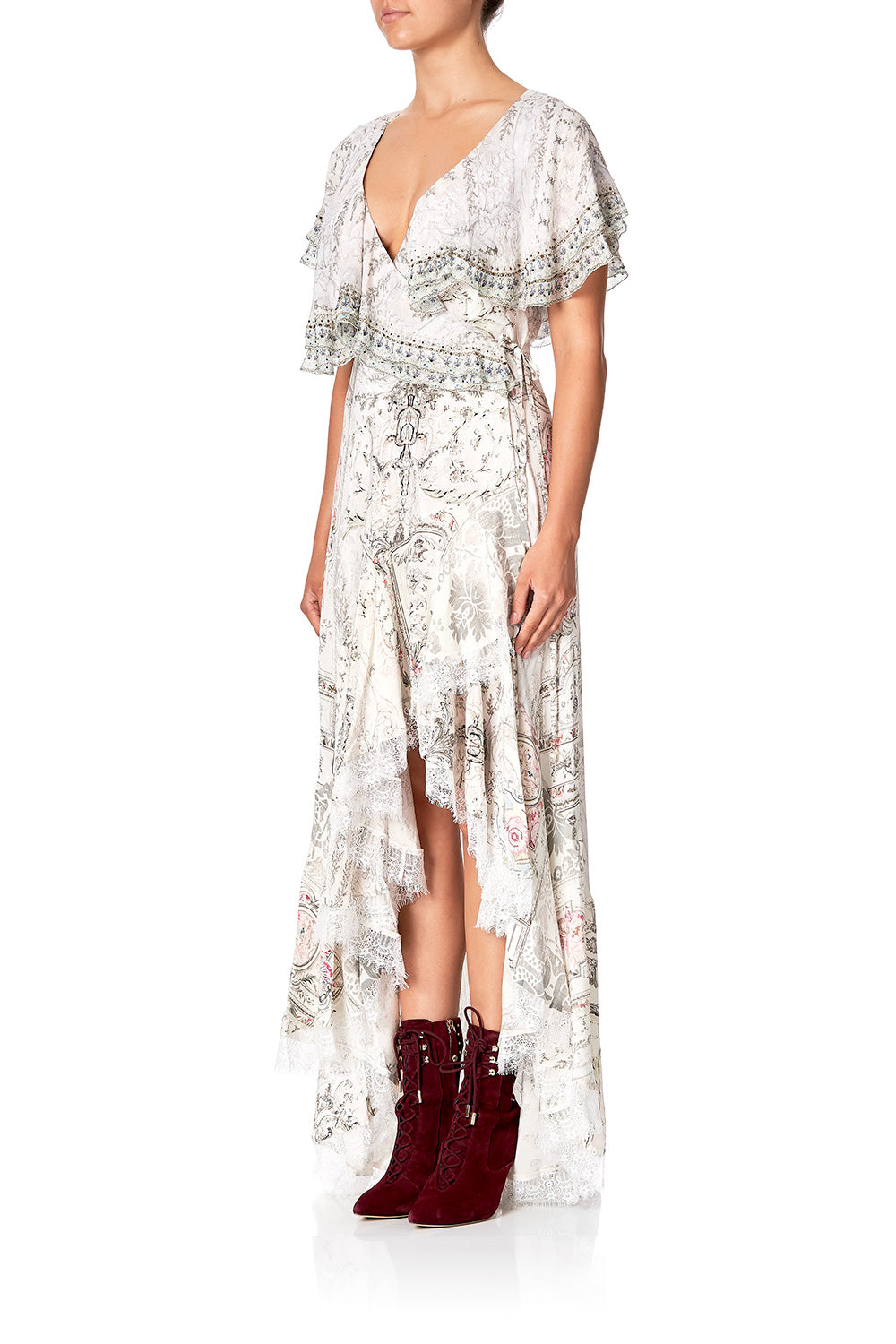 FRILL SLEEVE LONG DRESS CRYSTAL CASTLE