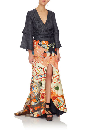 CAMILLA WRAP SKIRT WITH FRONT TUCKS KISSING THE SUN