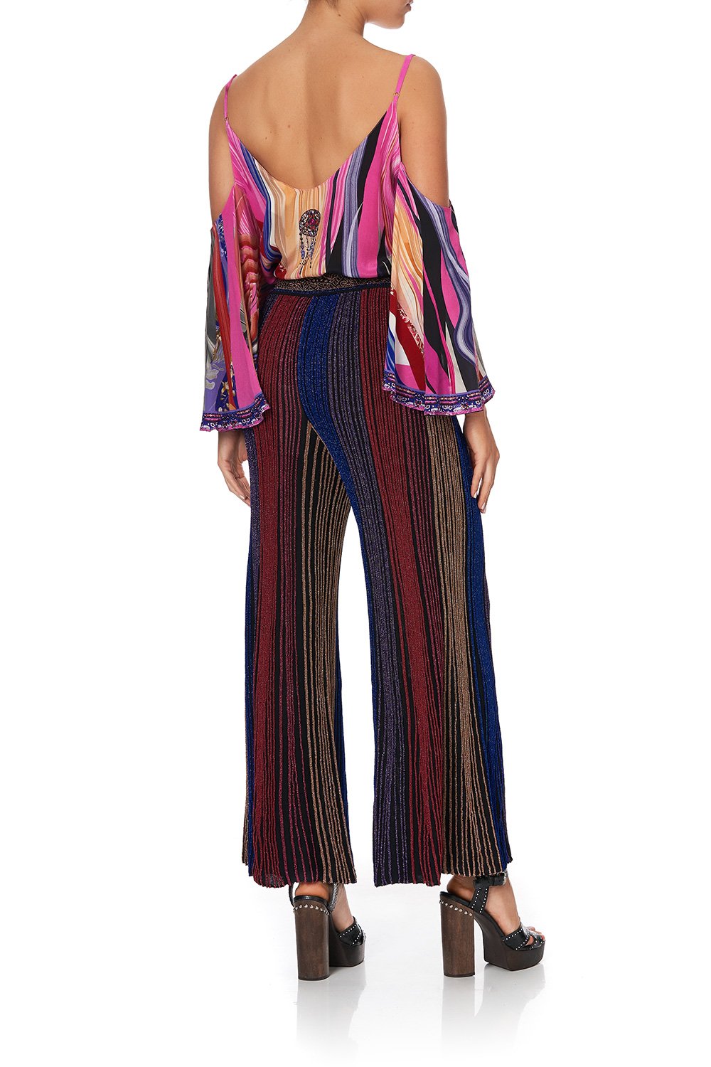 FLARED METALLIC KNIT PANTS FOLK RIVER