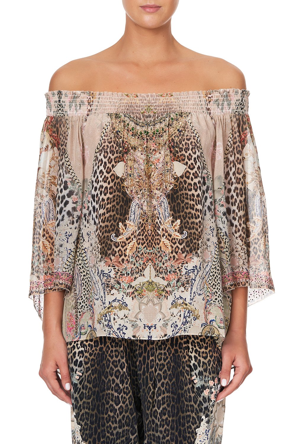 OFF SHOULDER SHIRRED BLOUSE FOREVER FOREVER