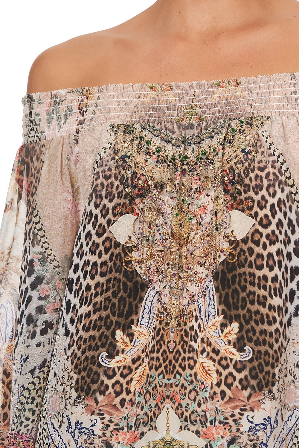 OFF SHOULDER SHIRRED BLOUSE FOREVER FOREVER