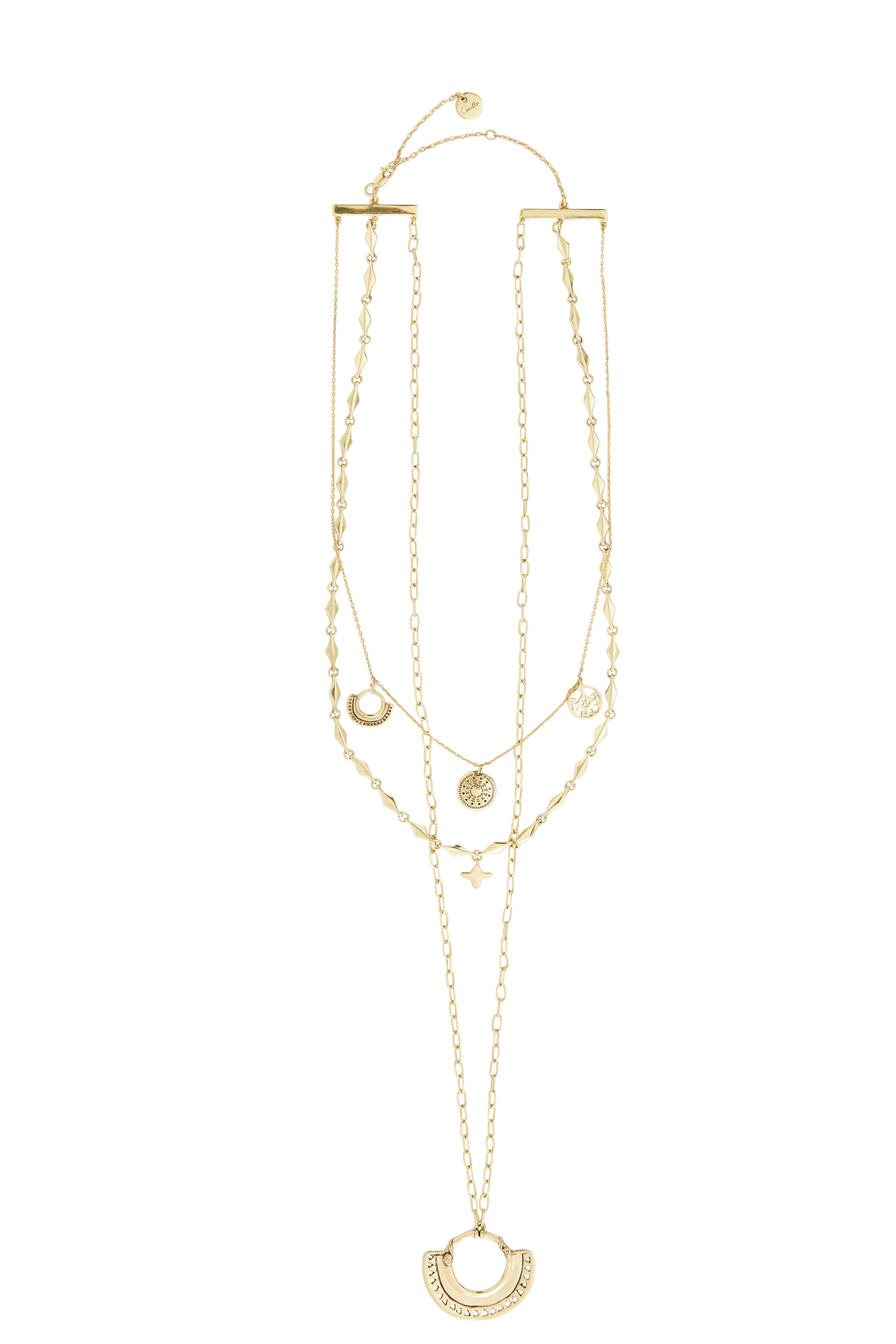 GOLD BRASS LAYERED CHAIN NECKLACE
