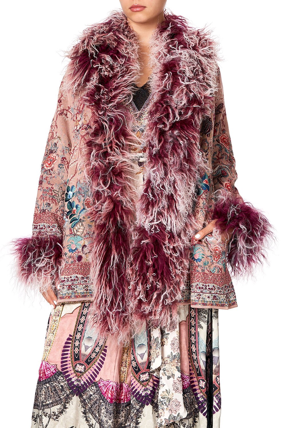 KNIT JACQUARD COAT WITH FUR ALL MY AVIGNON