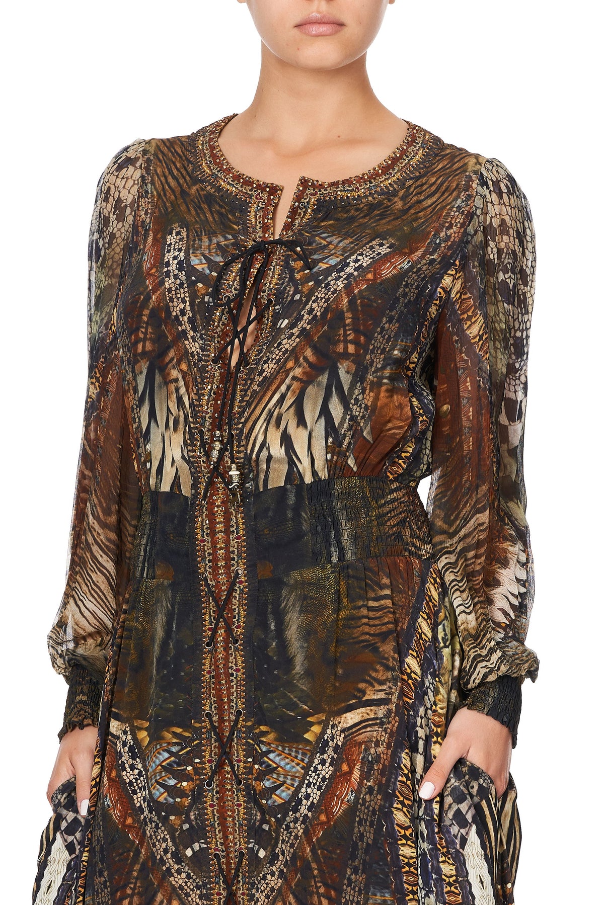 LACE UP DRESS WITH BLOUSON SLEEVE KAKADU CALLING