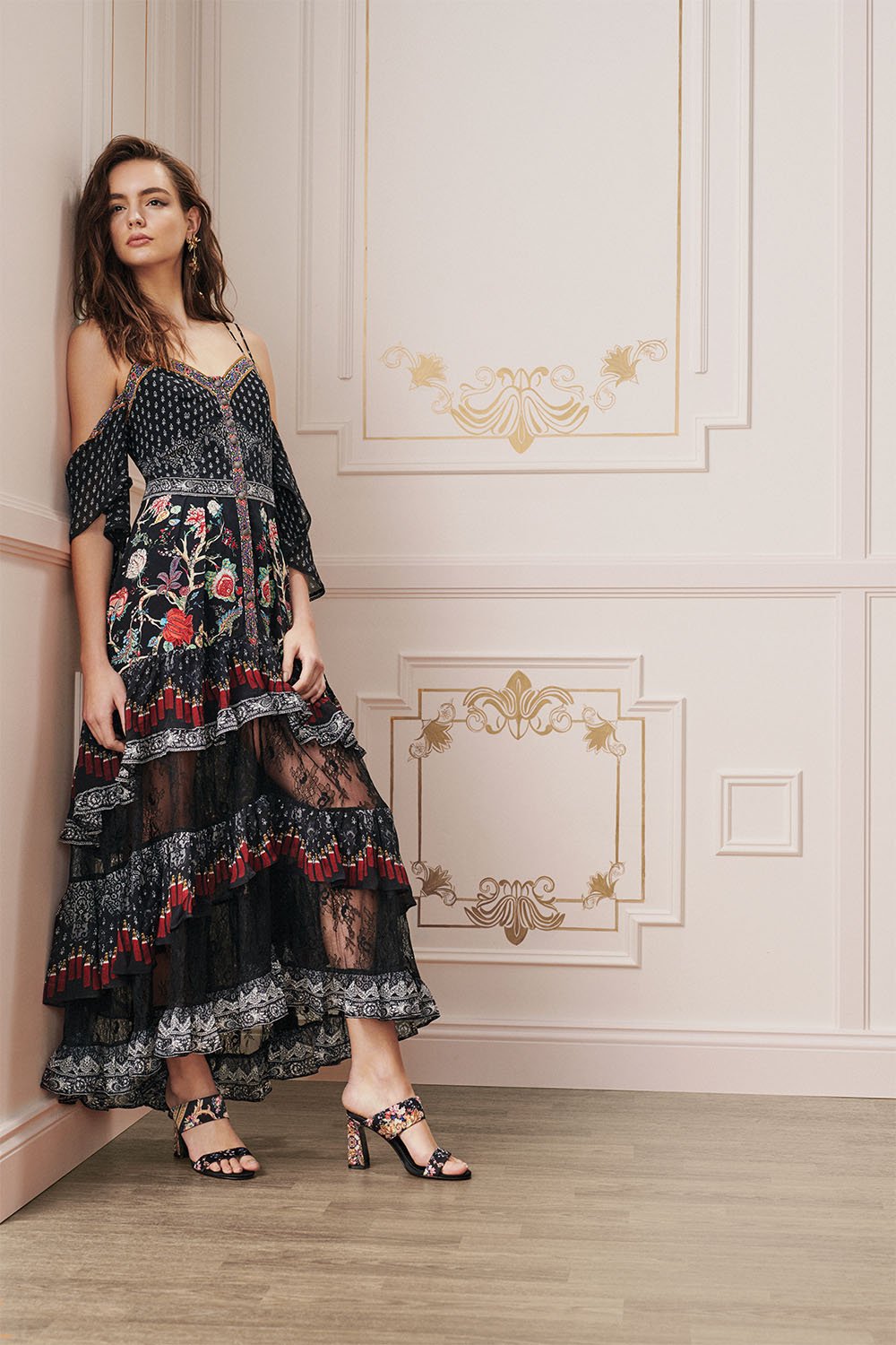 BUTTON-UP HIGH LOW DRESS WITH RUFFLE DETAIL HAUTE PROVINCIAL