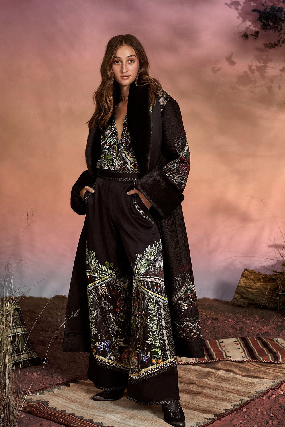 COAT WITH FAUX FUR CUFF AND COLLAR BOTANICAL CHRONICLES