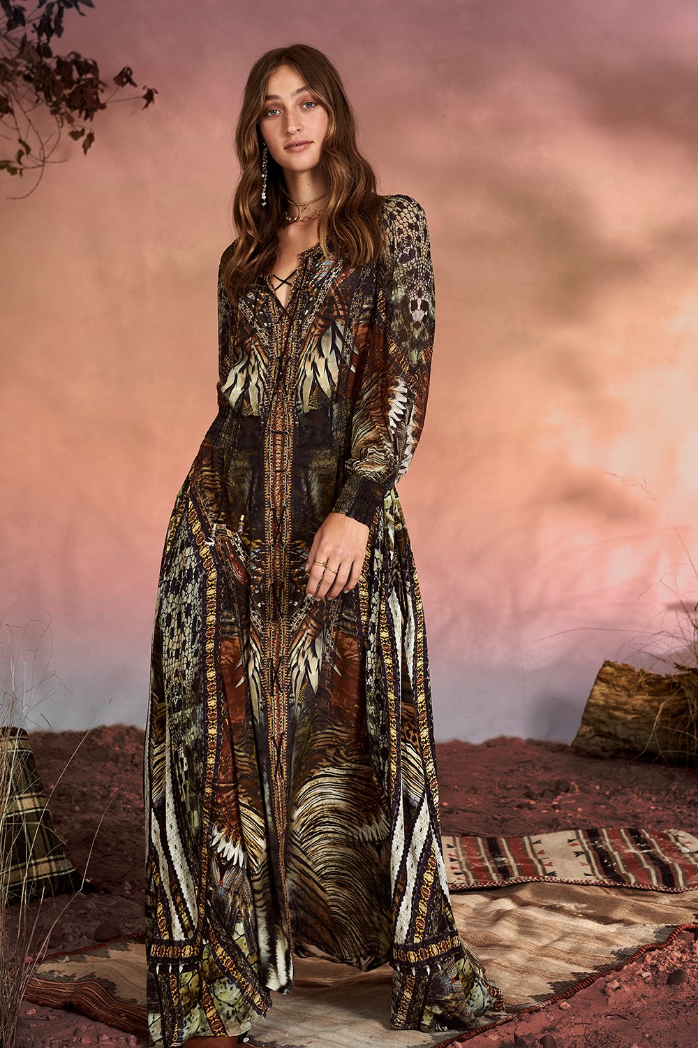 LACE UP DRESS WITH BLOUSON SLEEVE KAKADU CALLING