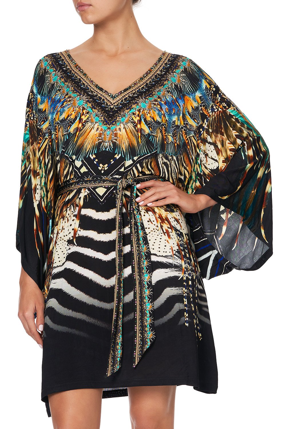 V NECK JERSEY SHORT KAFTAN W TIE LOST PARADISE