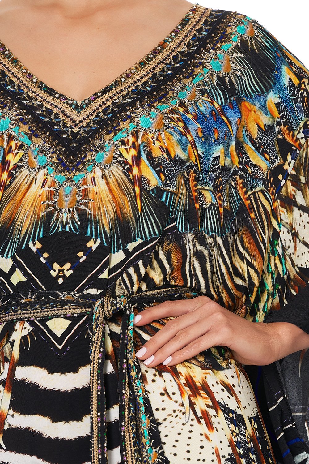 V NECK JERSEY SHORT KAFTAN W TIE LOST PARADISE