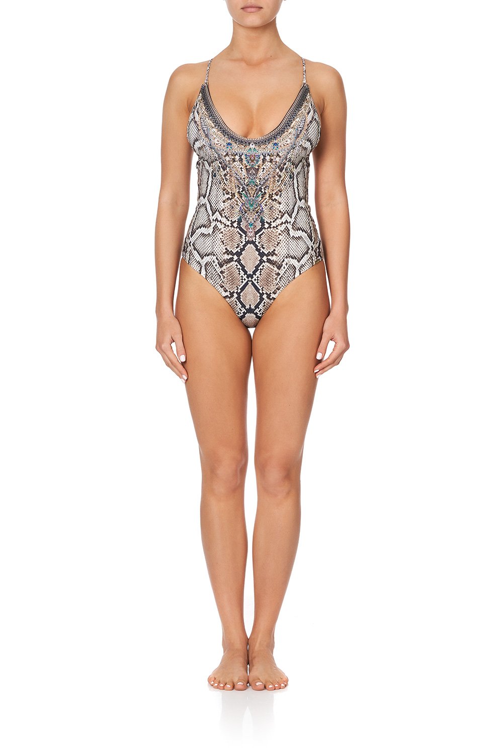 SCOOP NECK ONE PIECE WITH PLAIT STRAP KAKADU BOO