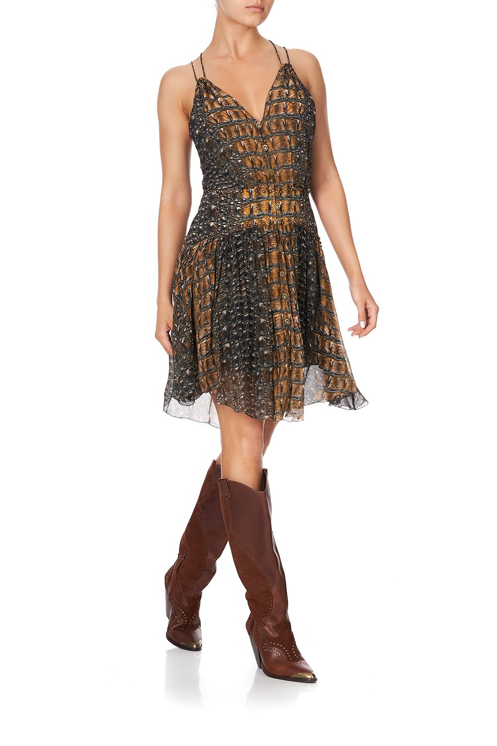 SHORT DRESS WITH SHAPED WAISTBAND CROCODILE ROCK
