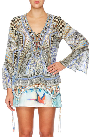 LOST IN A DREAM TIE FRONT BLOUSE
