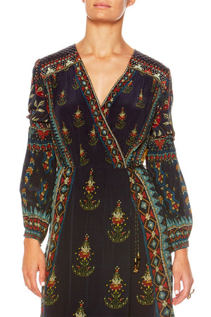 BLISS OF BOHEMIA QUILTED YOKE WRAP DRESS