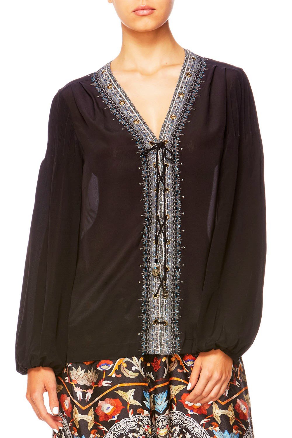PEASANT BLOUSE WITH FRONT LACING CHAMBER OF REFLECTIONS – CAMILLA