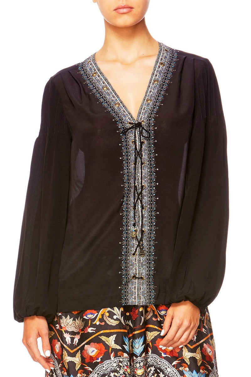 PEASANT BLOUSE WITH FRONT LACING CHAMBER OF REFLECTIONS – CAMILLA
