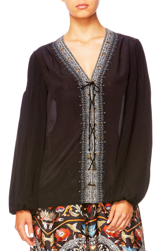 PEASANT BLOUSE WITH FRONT LACING DAINTREE DREAMING