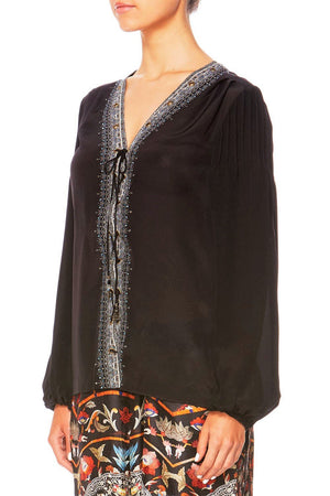CAMILLA CHAMBER OF REFLECTIONS PEASANT BLOUSE W FRONT LACING