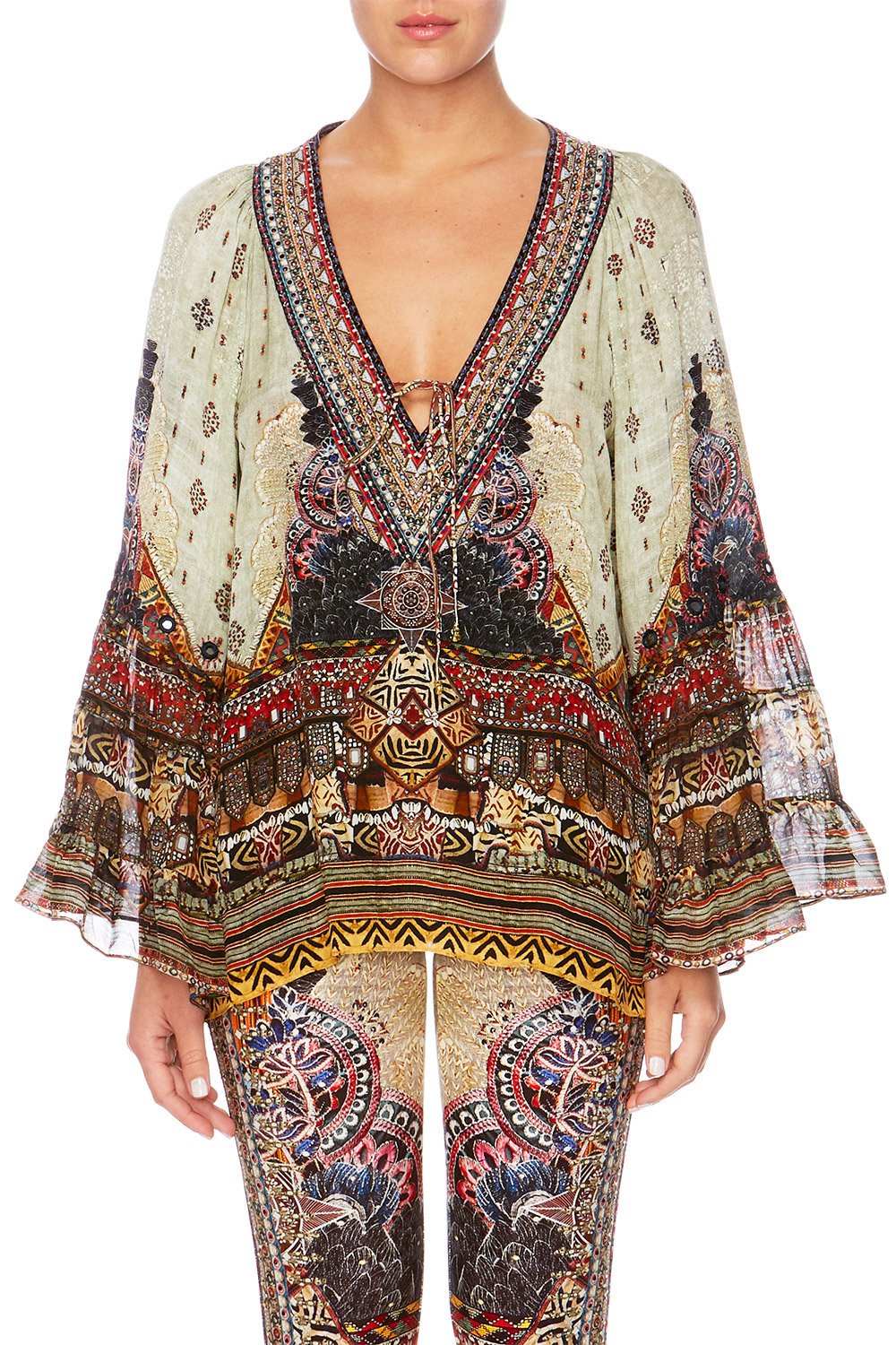 THE CARAVAN V-NECK LACE UP SHIRT