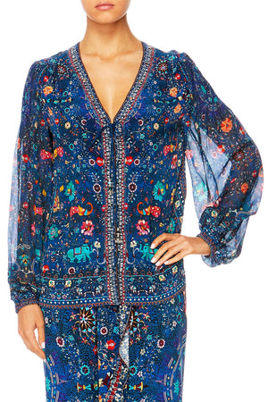 KINDNESS KALEIDOSCOPE PEASANT BLOUSE W FRONT LACING