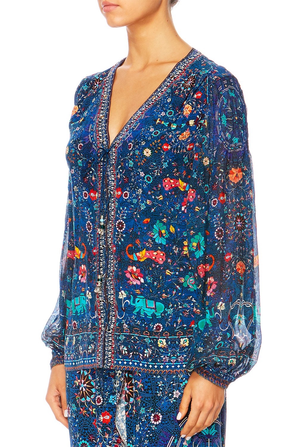 KINDNESS KALEIDOSCOPE PEASANT BLOUSE W FRONT LACING