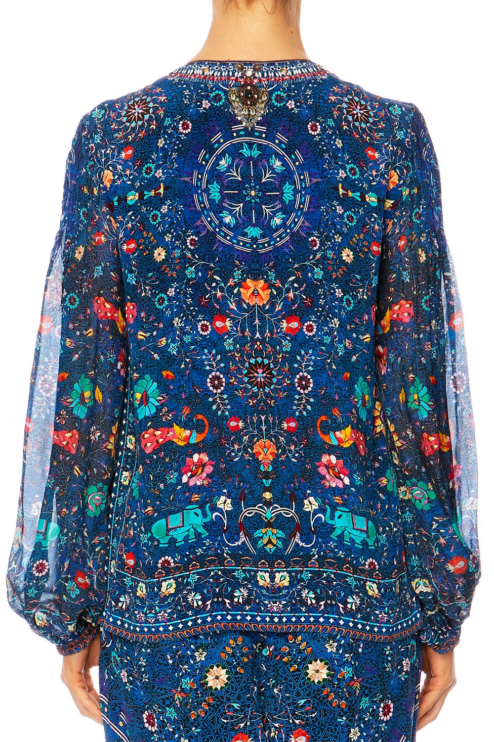 KINDNESS KALEIDOSCOPE PEASANT BLOUSE W FRONT LACING
