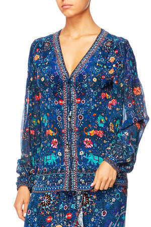 KINDNESS KALEIDOSCOPE PEASANT BLOUSE W FRONT LACING