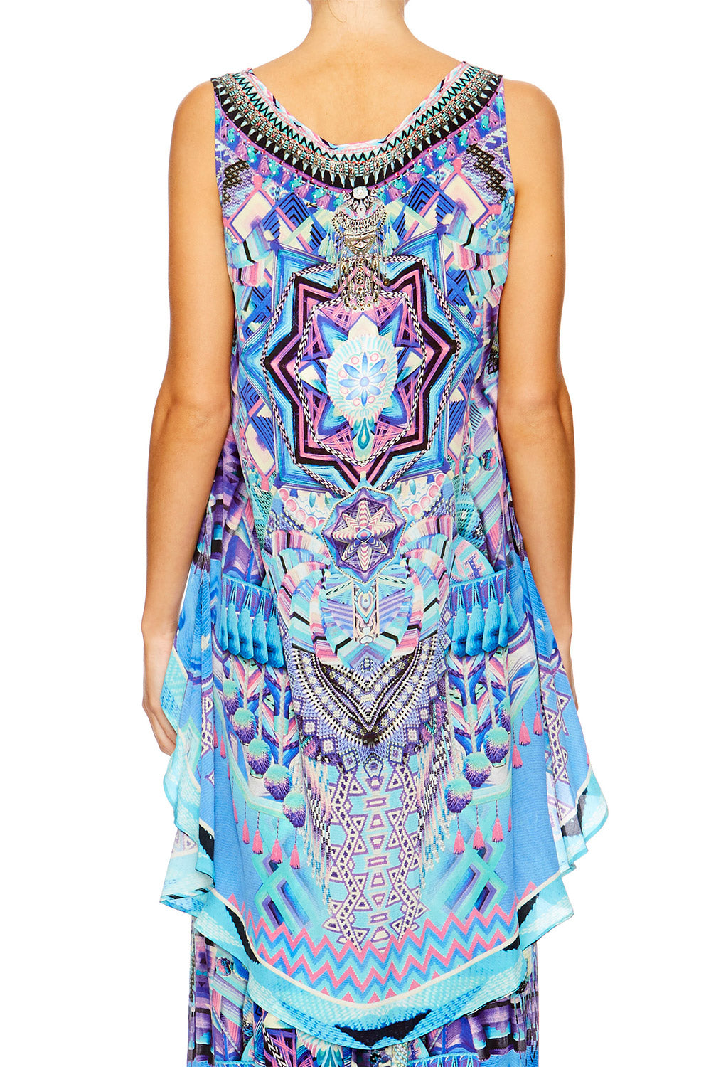 THREADS OF COSMOS SCOOP NECK TOP WITH LONG BACK