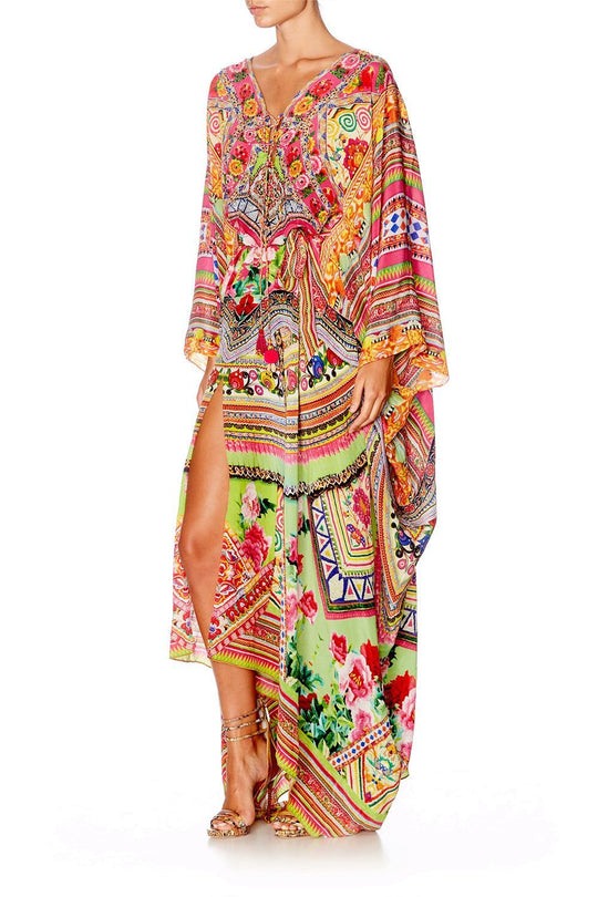 SPLIT HEM LACE UP KAFTAN JARDIN POSTCARDS main image 1