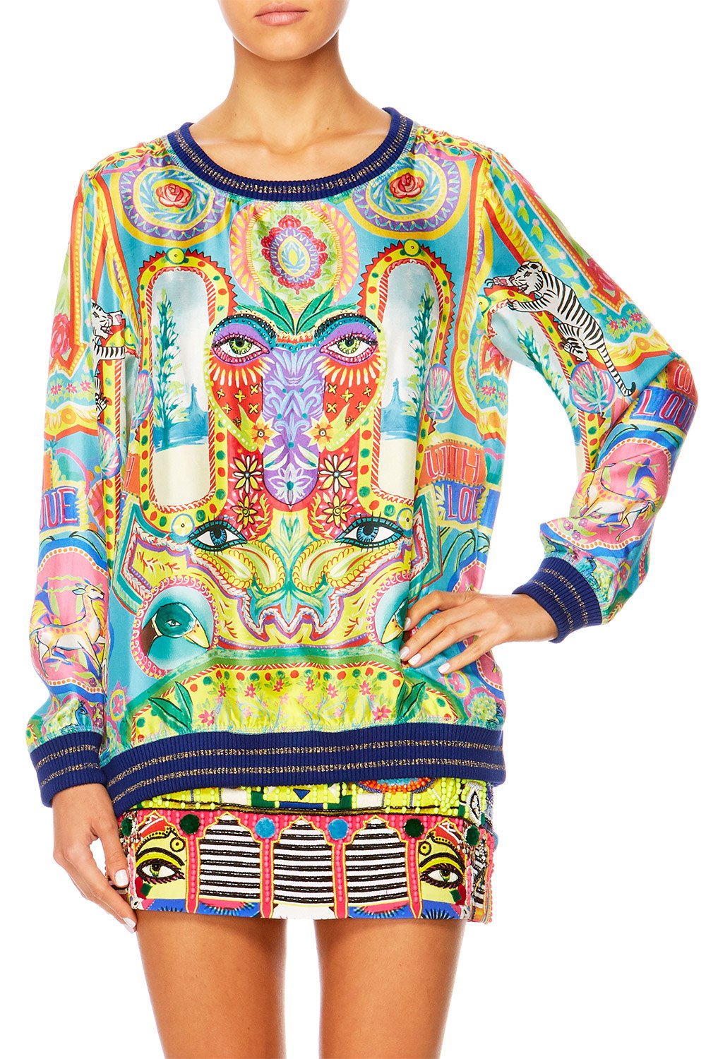 COLOUR MY WORLD WOVEN ROUND NECK SWEATER