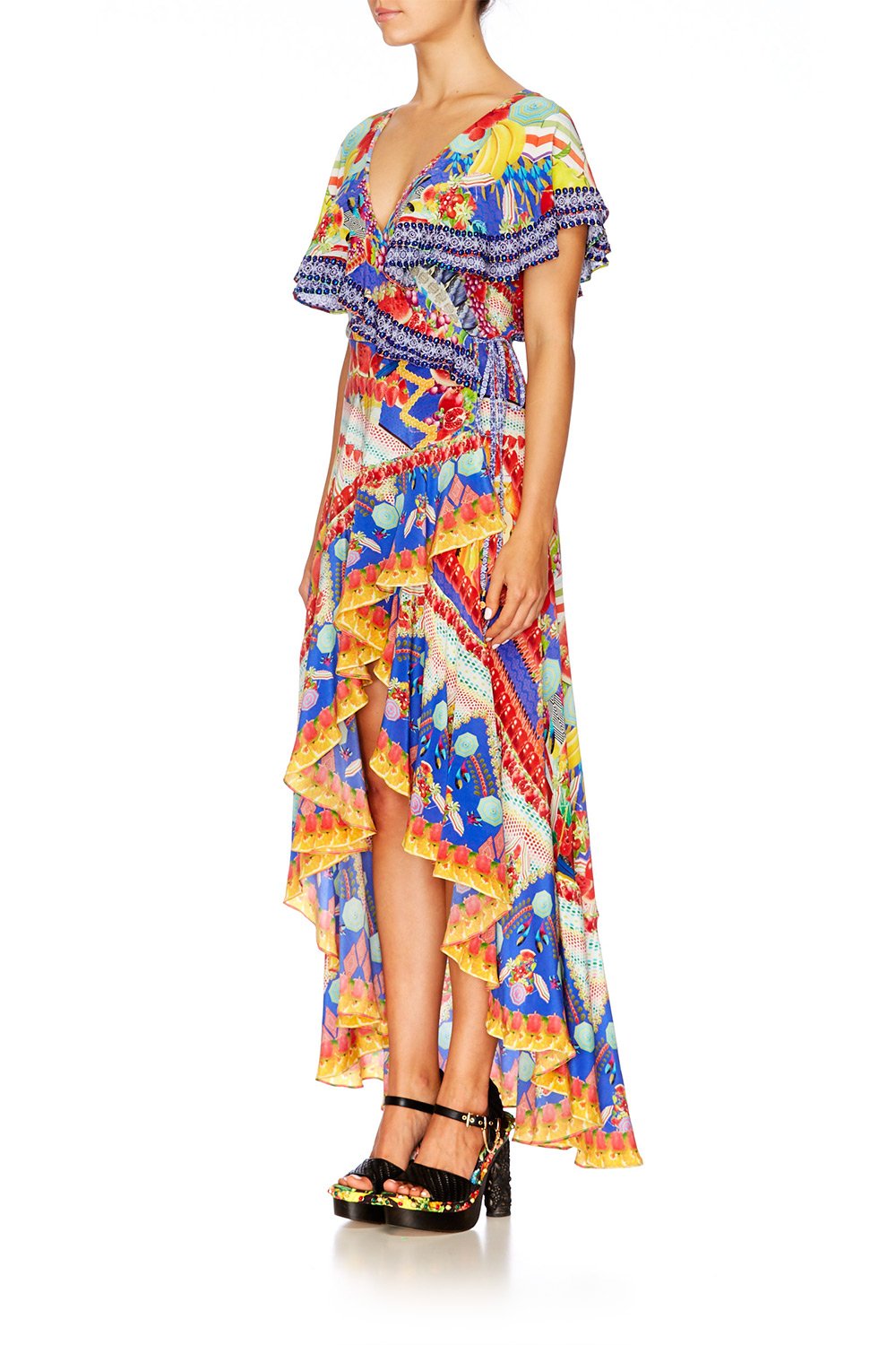 RIO RIOT FRILL SLEEVE LONG DRESS