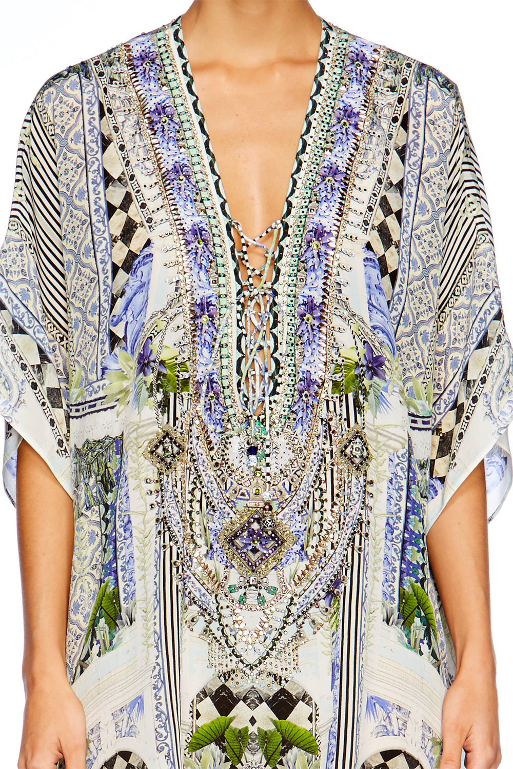 SHORT LACE UP KAFTAN PORCELAIN PARADISE main image 1
