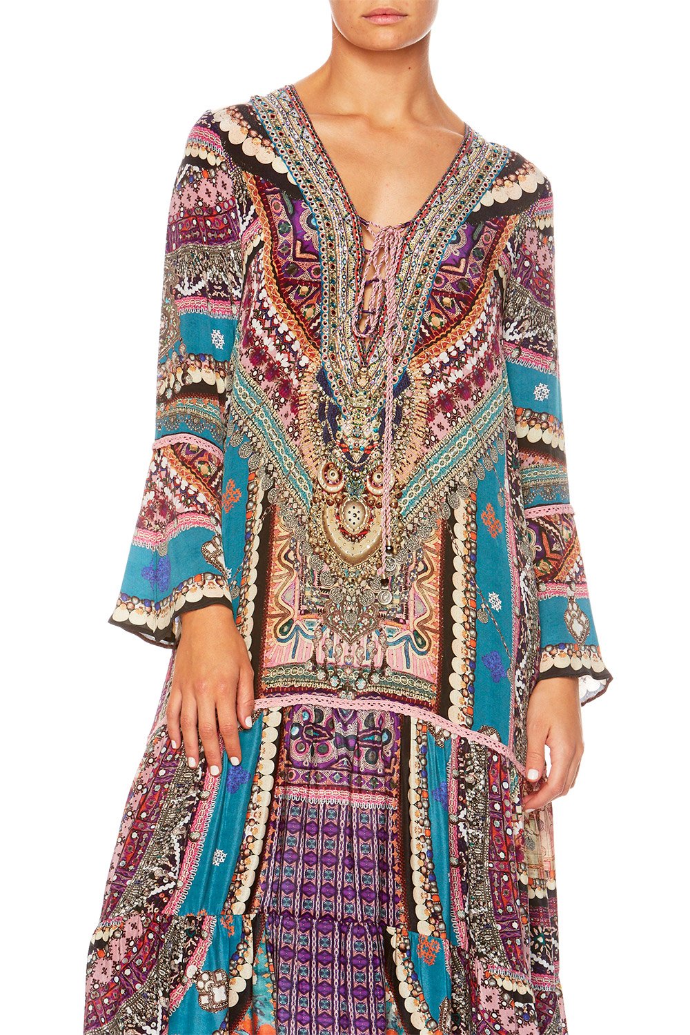 TIMES WE SHARE LACE UP DRESS W TIERED HEM