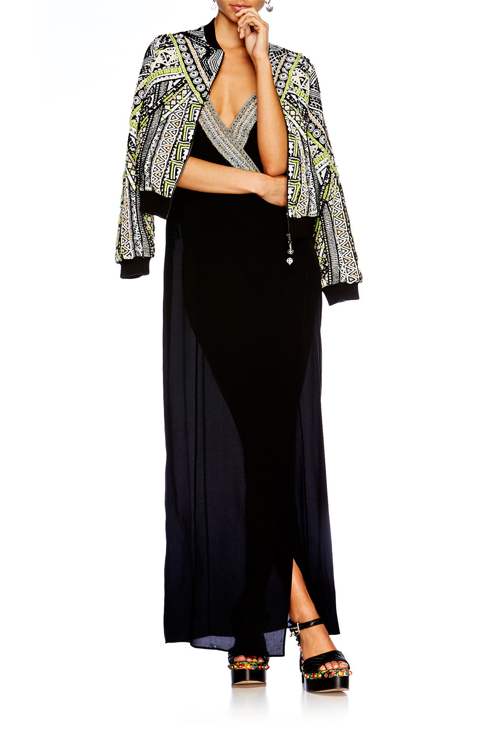 BLACK ASYMETRICAL WRAP DRESS