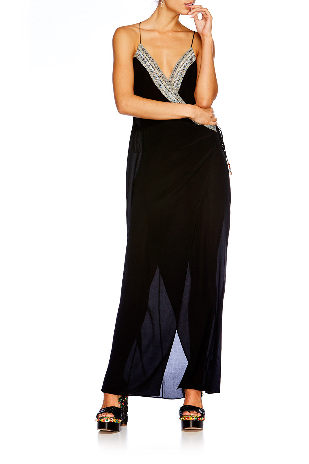 BLACK ASYMETRICAL WRAP DRESS