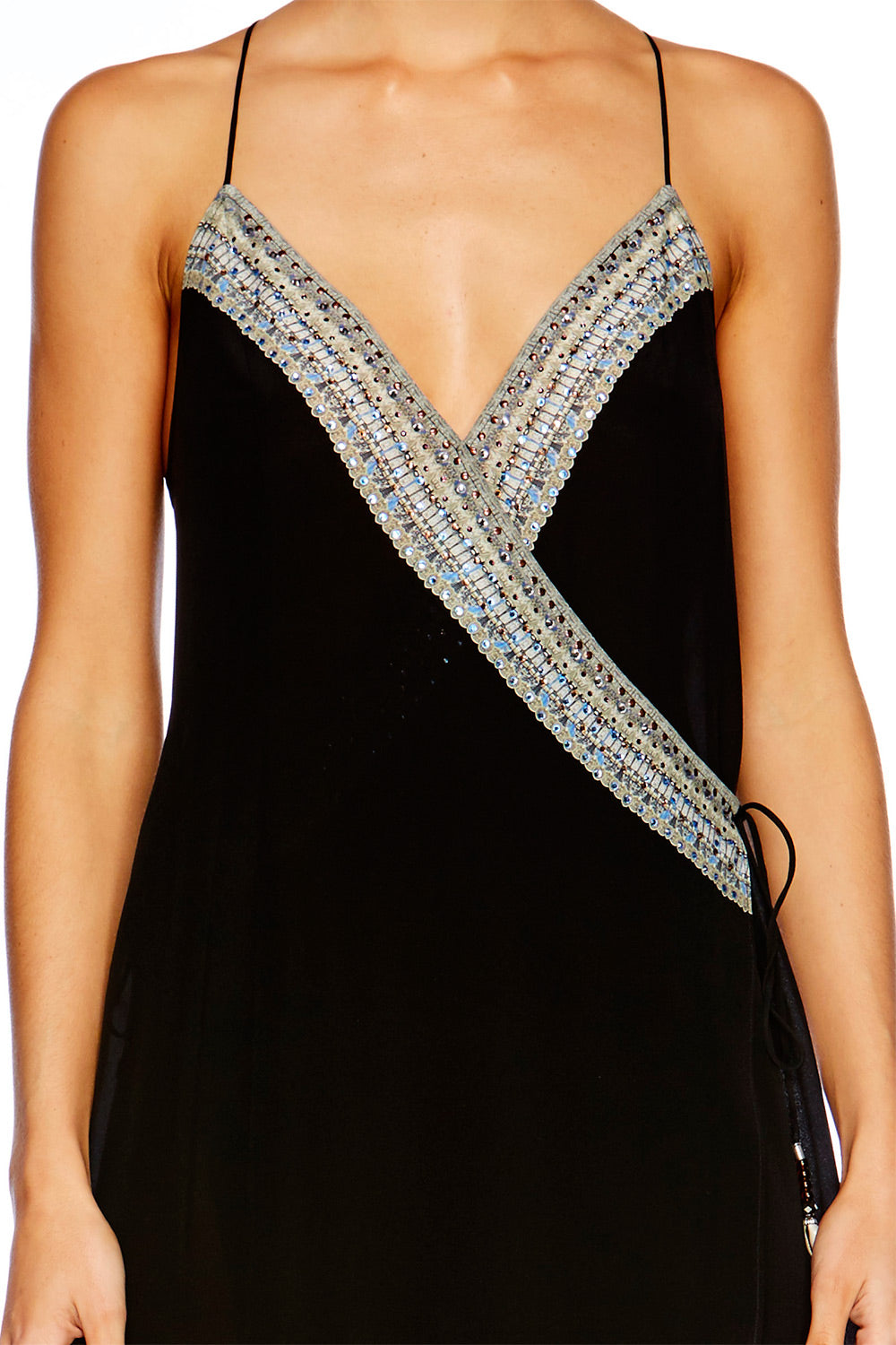 BLACK ASYMETRICAL WRAP DRESS