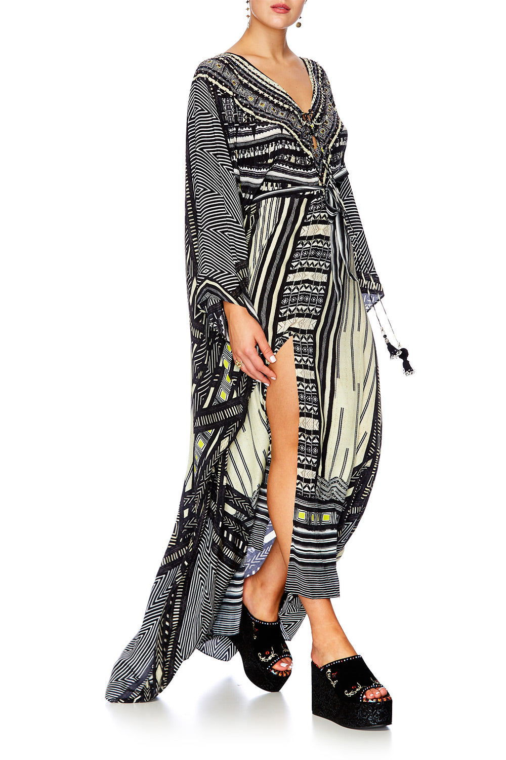 BETWEEN THE LINES SPLIT HEM LACE UP KAFTAN