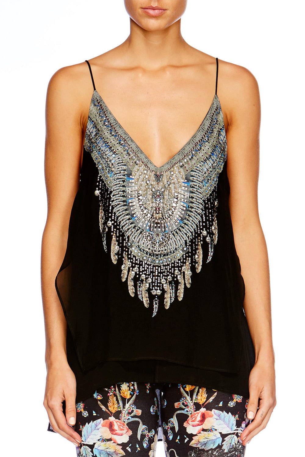 BLACK MULTI LAYER V NECK TOP