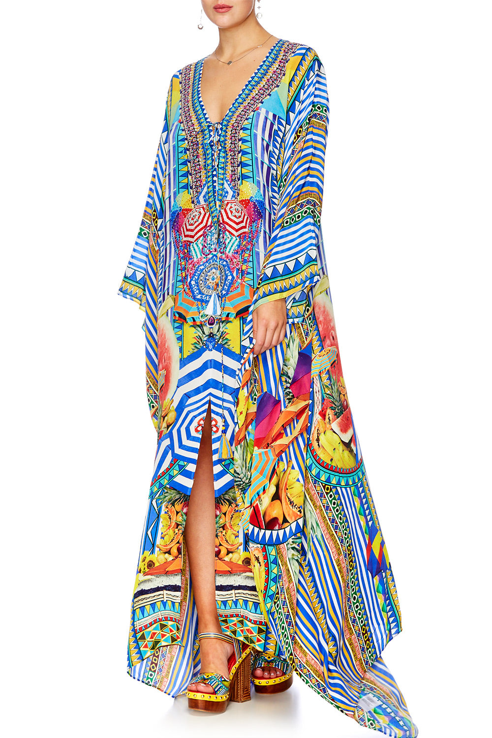 BOOK A SHADE SPLIT HEM LACE UP KAFTAN