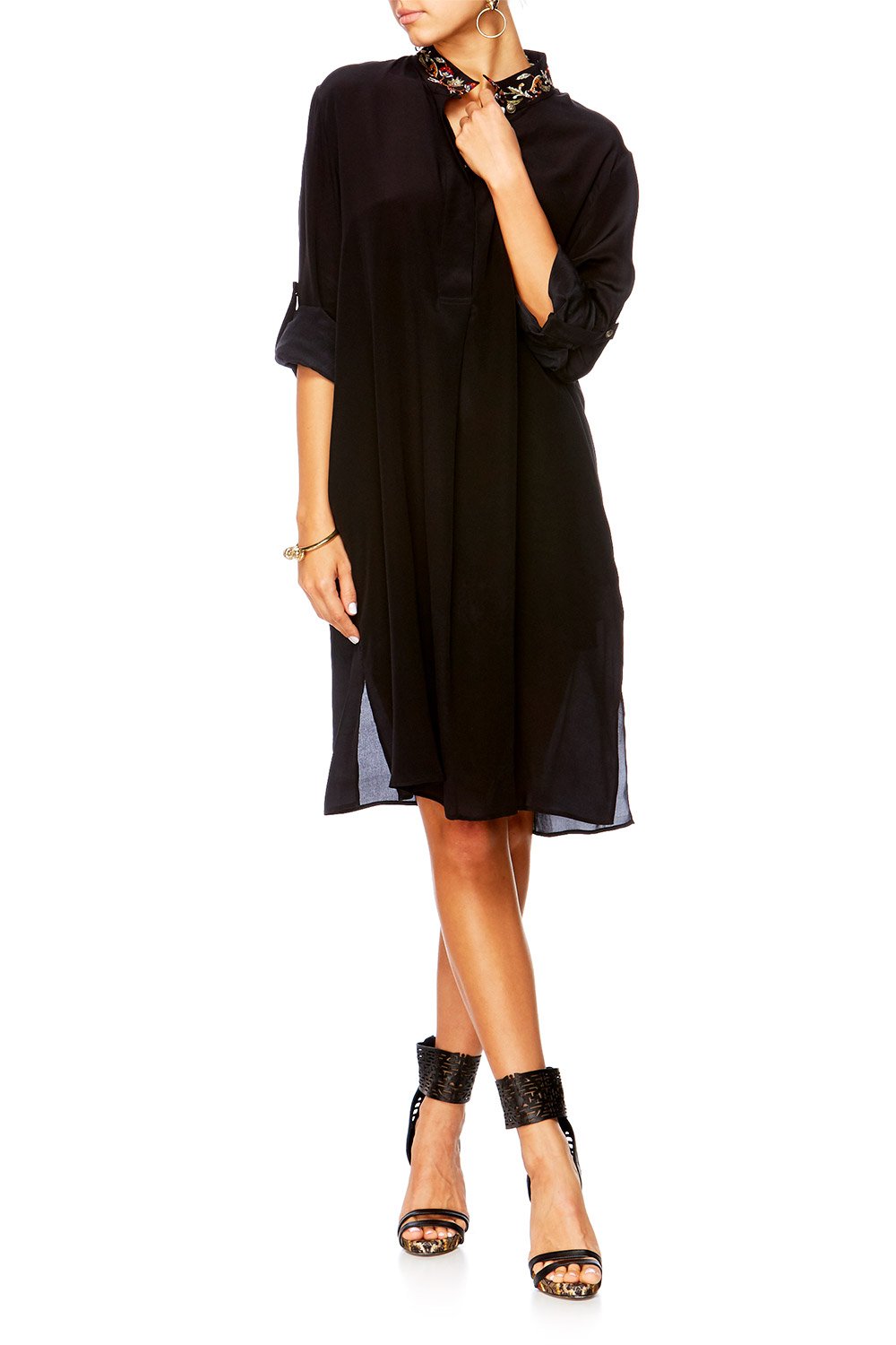 CHAMBER OF REFLECTIONS LONG LINE BLOUSE W HIGH COLLAR