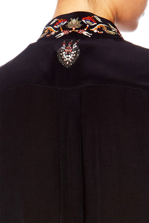 CHAMBER OF REFLECTIONS LONG LINE BLOUSE W HIGH COLLAR