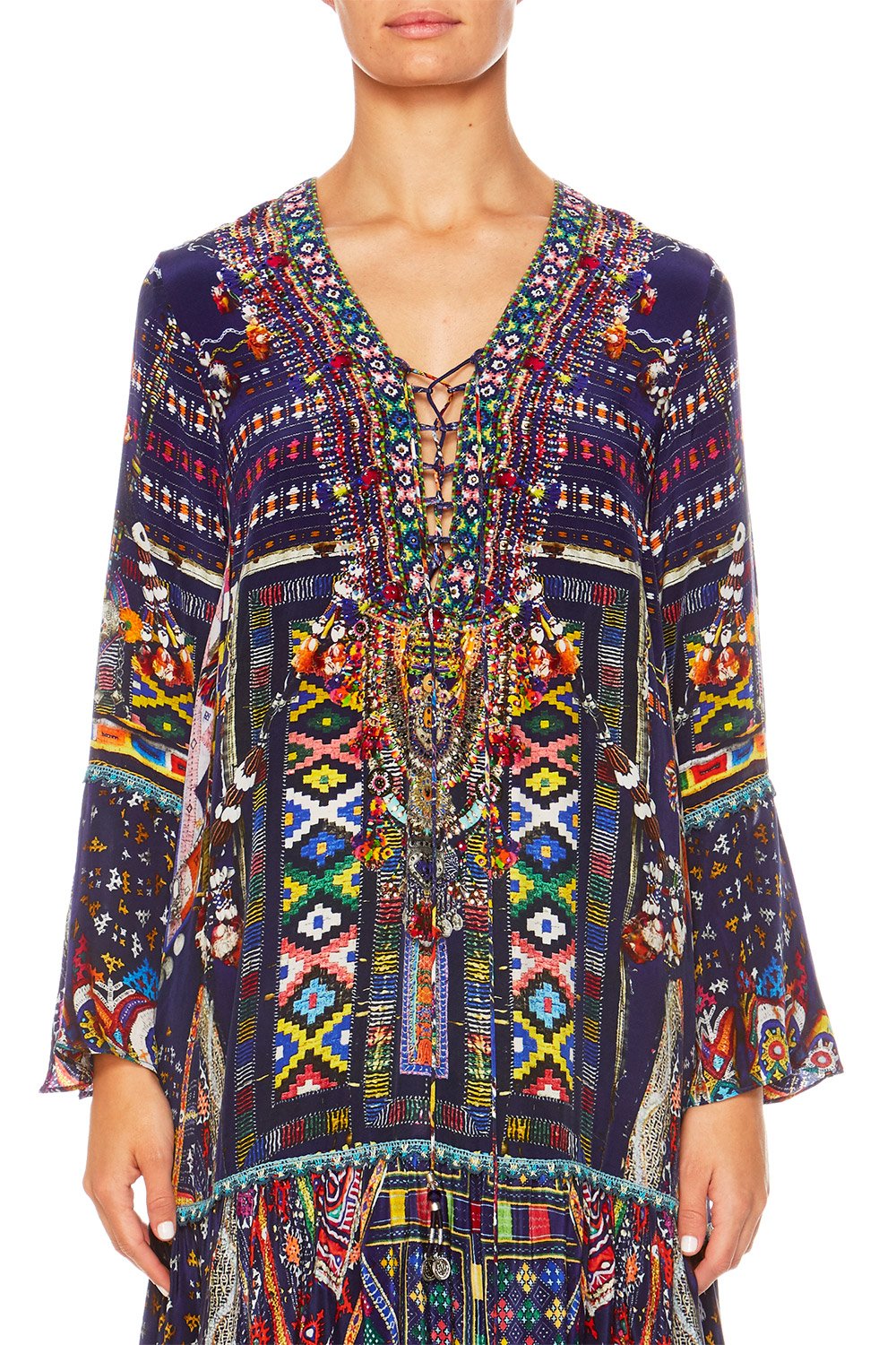 WHERE YOULL FIND ME LACE UP DRESS W TIERED HEM