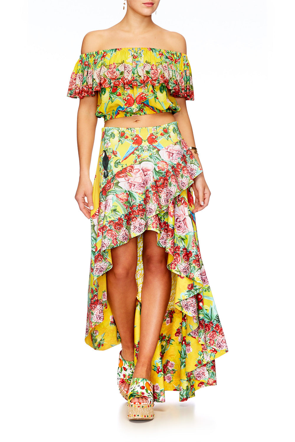 LOVE BIRDS ASYMMETRIC FLOUNCE SKIRT