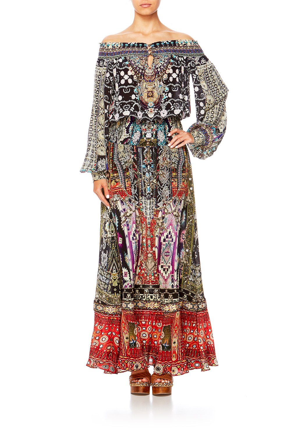 CAMILLA JAGGIS KINGDOM OFF SHOULDER SHIRRED DRESS